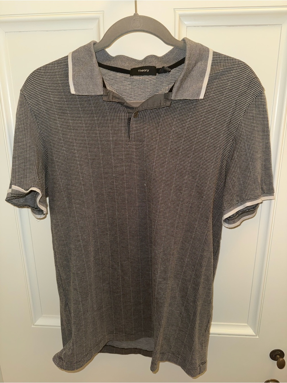 Theory Men's Gray Knit Polo with Contrast Trim